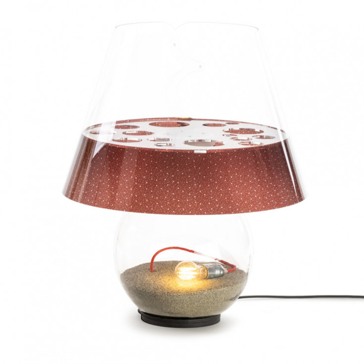 Lampada da terra grande corpo in vetro e diffusore in plexiglass con 1 lampadina