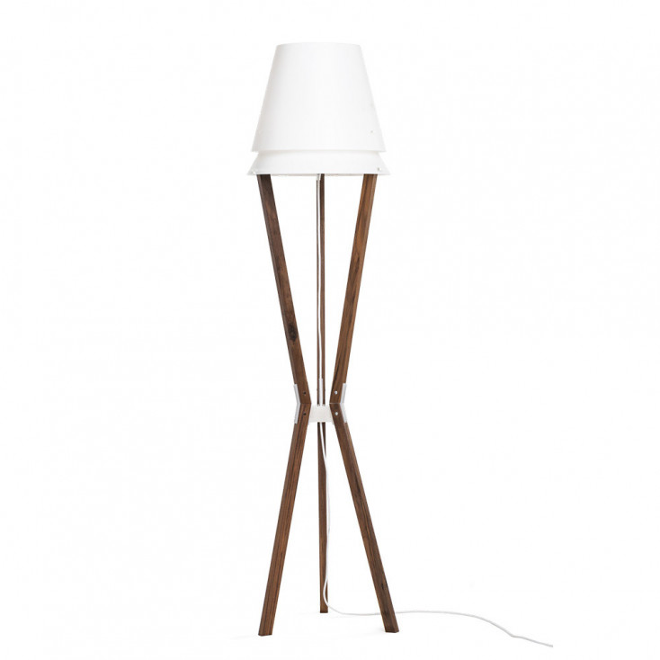 Lampada da terra in legno con paralume in PVC dal design moderno