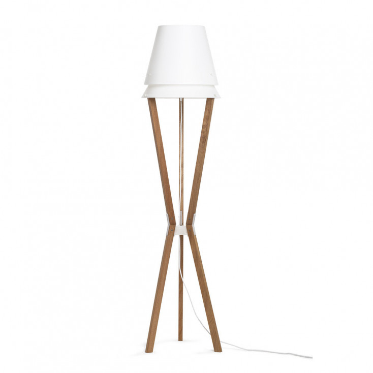 Lampada da terra in legno con paralume in PVC dal design moderno