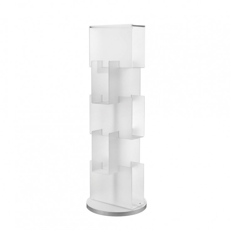 Libreria da terra con struttura in plexiglass dal design moderno