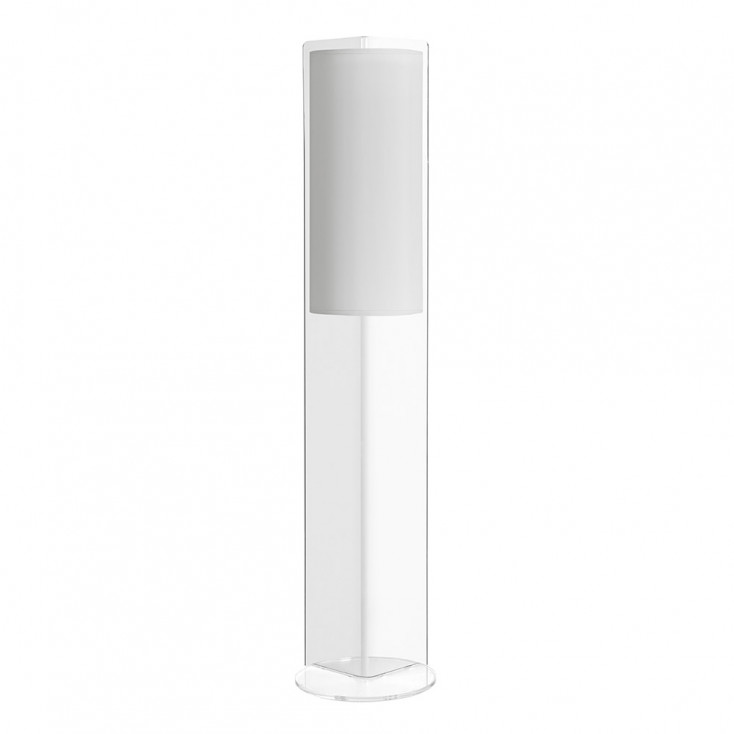 Piantana con struttura in plexiglass trasparente e diffusore in tessuto