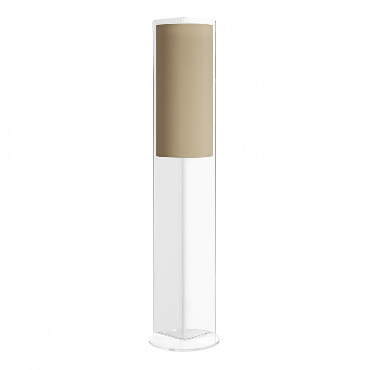 Piantana con struttura in plexiglass trasparente e diffusore in tessuto