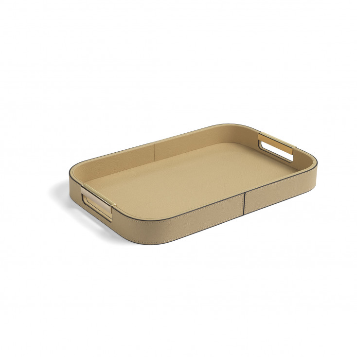Vassoio grande dal design moderno in legno e similpelle