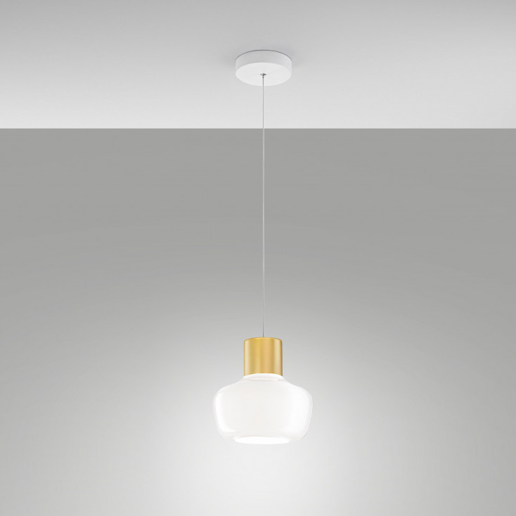 Lampada a sospensione a LED in metallo con diffusore in vetro dal design moderno