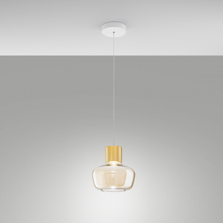 Lampada a sospensione a LED in metallo con diffusore in vetro dal design moderno