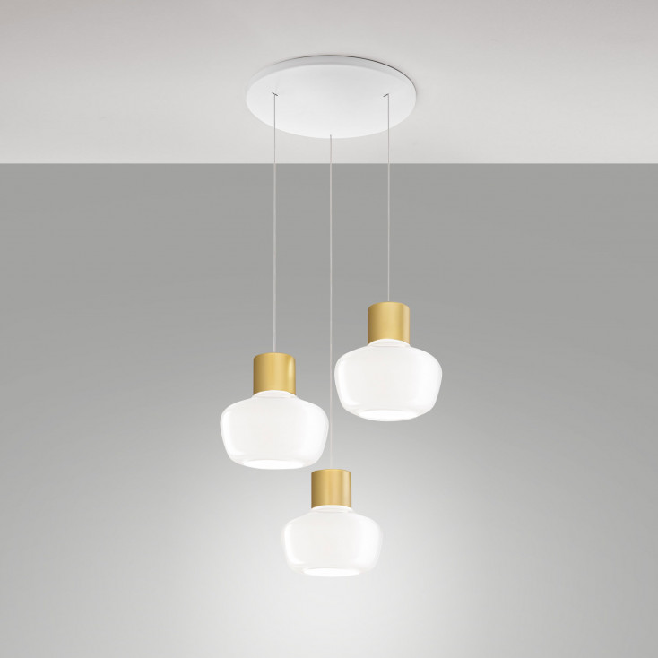 Lampada a sospensione a LED struttura in metallo con 3 diffusori in vetro