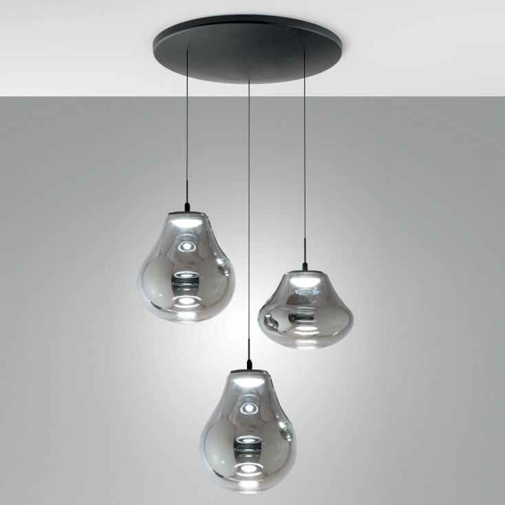 Lampada a sospensione dal design moderno a LED con 3 diffusori in vetro