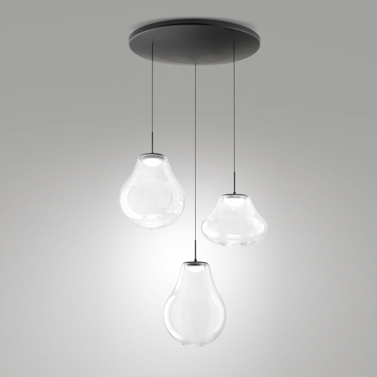 Lampada a sospensione dal design moderno a LED con 3 diffusori in vetro