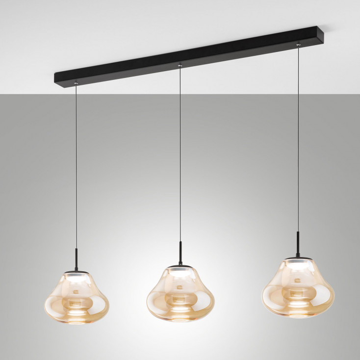 Lampada a sospensione dal design moderno a LED con 3 diffusori lineari in vetro