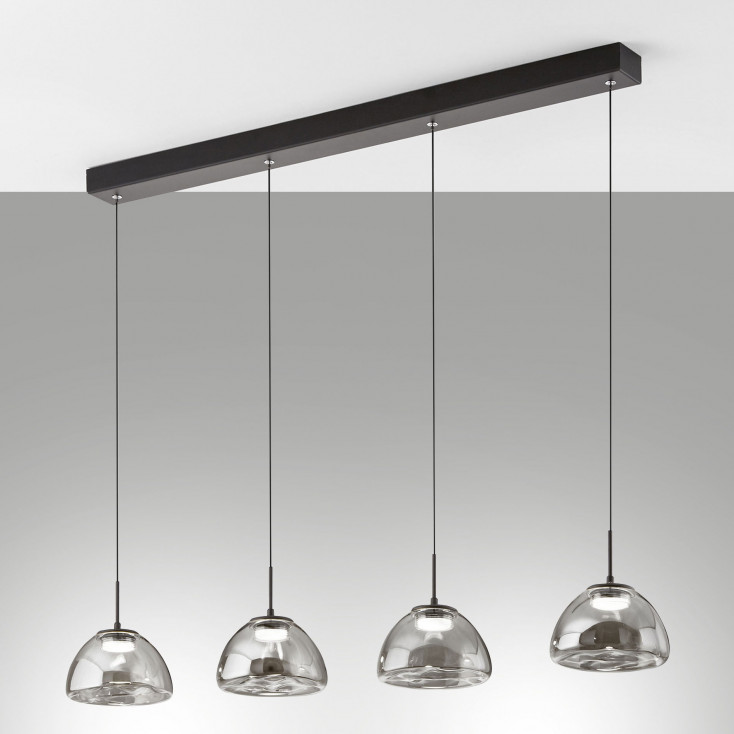 Lampada a sospensione lineare a LED con 4 diffusori in vetro dal design moderno