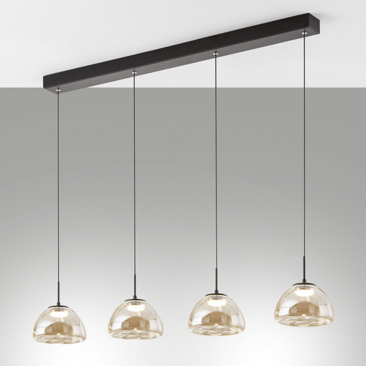 Lampada a sospensione lineare a LED con 4 diffusori in vetro dal design moderno