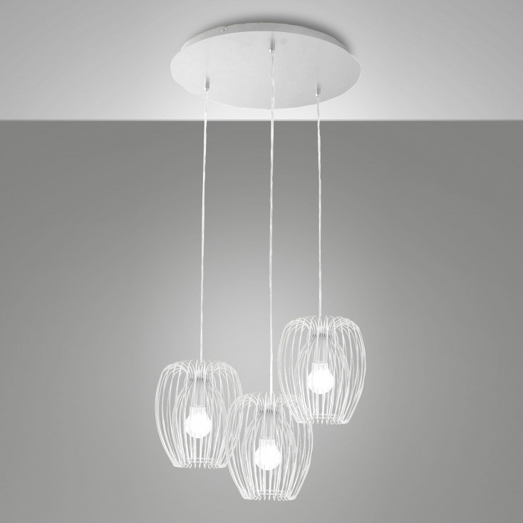 Lampada a sospensione moderna con 3 diffusori in metallo