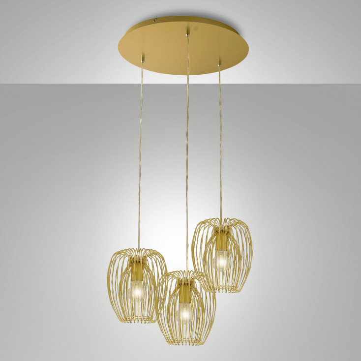 Lampada a sospensione moderna con 3 diffusori in metallo