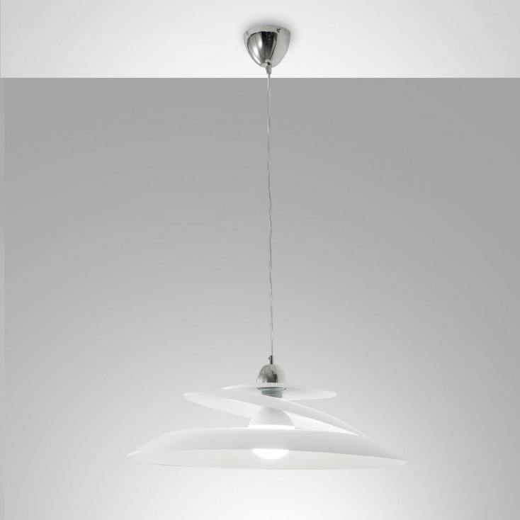Lampada a sospensione moderno con struttura in metallo e paralume in vetro