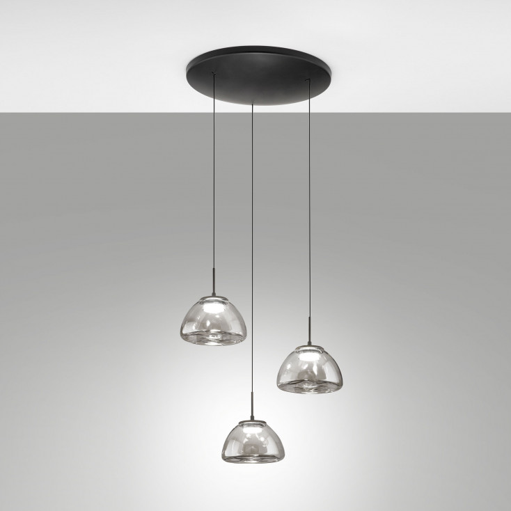 Lampada a sospensione rotonda a LED con 3 diffusori in vetro dal design moderno