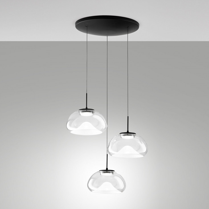 Lampada a sospensione rotonda a LED dimmerabile 3 diffusori in vetro