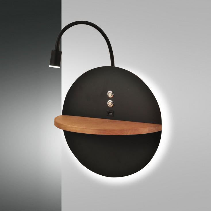 Lampada da comodino moderna con doppio led struttura in metallo e legno
