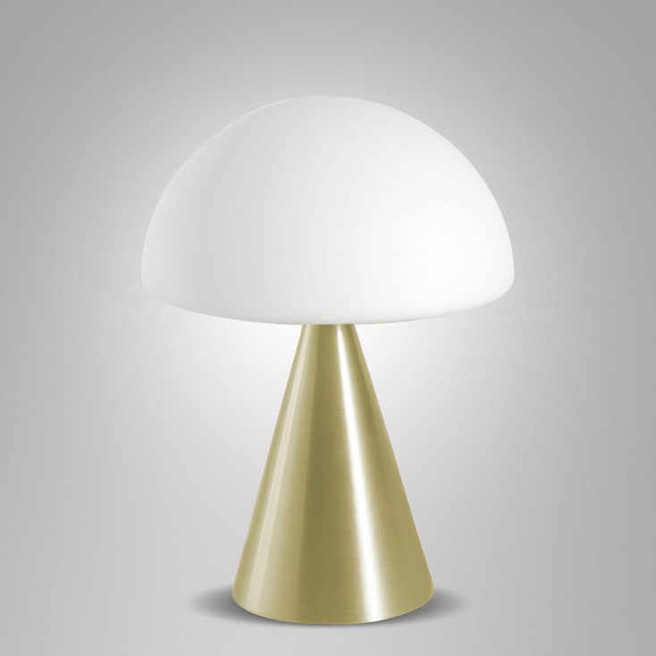 Lampada da tavolo a led con struttura in metallo e diffuosre in vetro soffiato