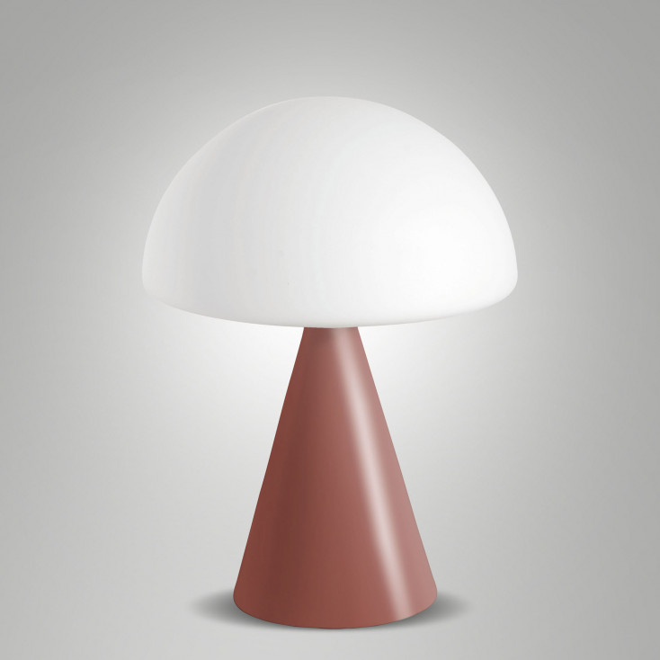Lampada da tavolo a led con struttura in metallo e diffuosre in vetro soffiato