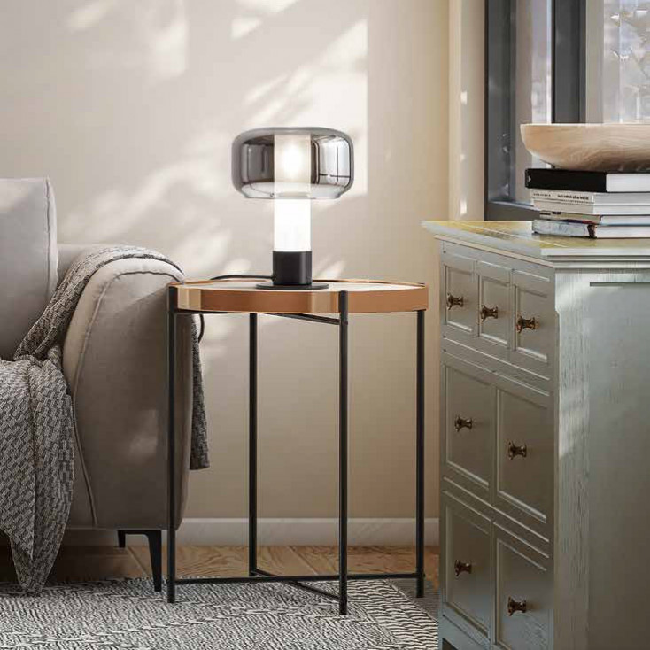 Lampada da tavolo struttura in metallo e vetro borosilicato da design moderno