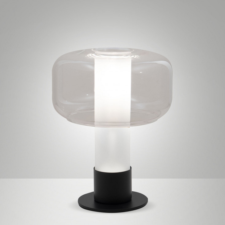 Lampada da tavolo struttura in metallo e vetro borosilicato da design moderno