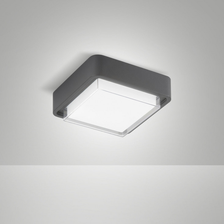 Plafoniera a led da esterno con struttura quadrata in alluminio e acrilico