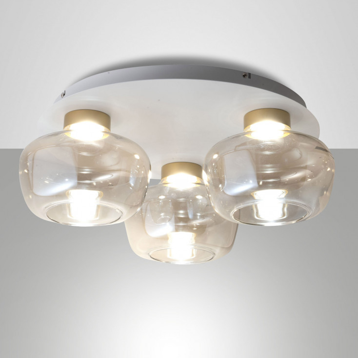 Plafoniera da soffitto in metallo con 3 diffusori in vetro moderni