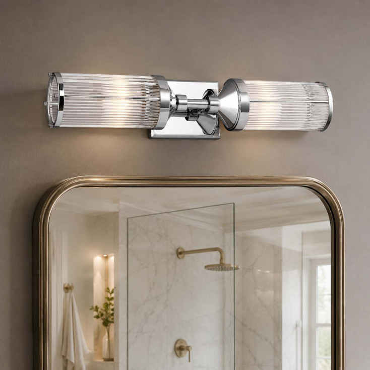 Applique a parete in acciaio con doppio diffusore in vetro a LED a 2 luci G9