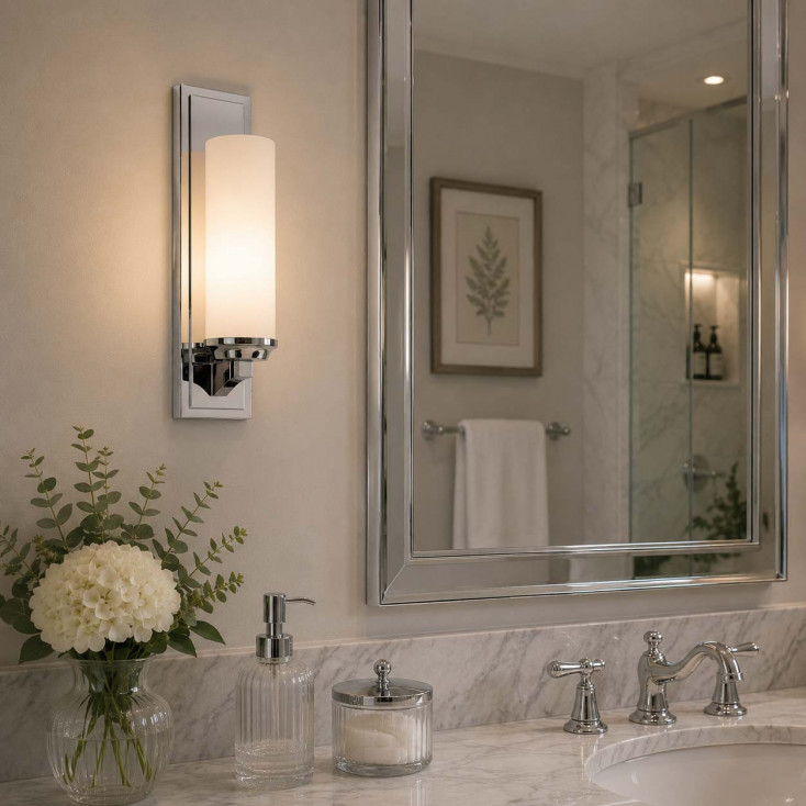 Applique da parete grande per bagno con diffusore in vetro a 1 luce LED
