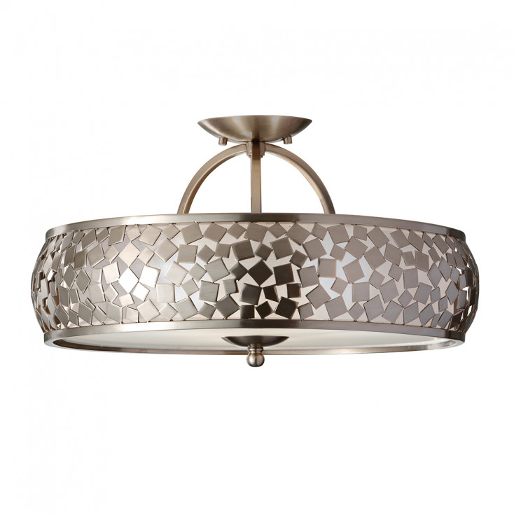 Lampada a soffitto rotonda moderna in acciaio con diffusore in vetro a 3 luci
