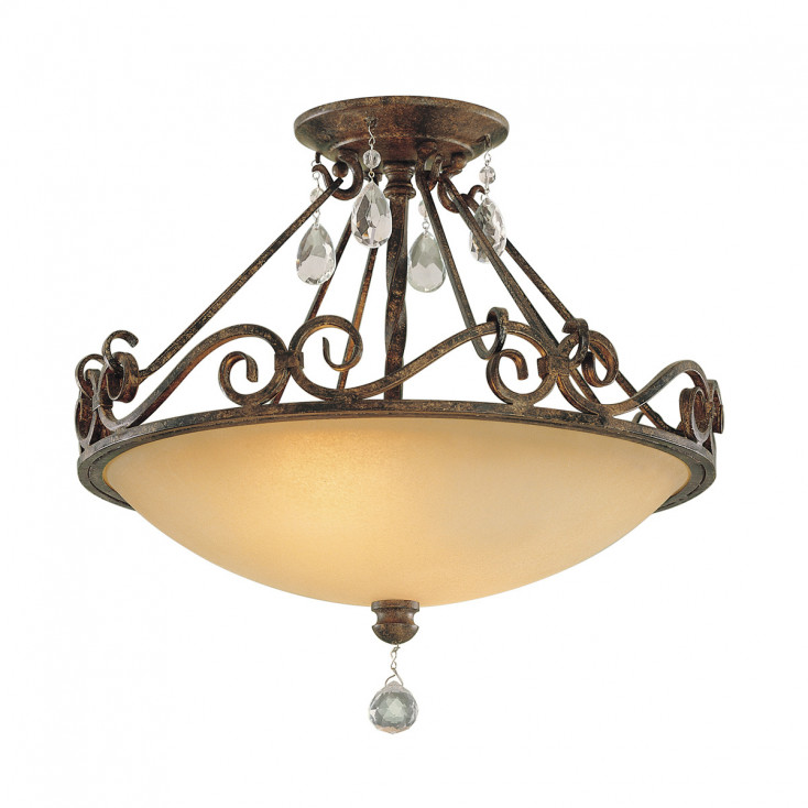 Lampada a soffitto stile rustico in acciaio e cristalli diffusore in vetro
