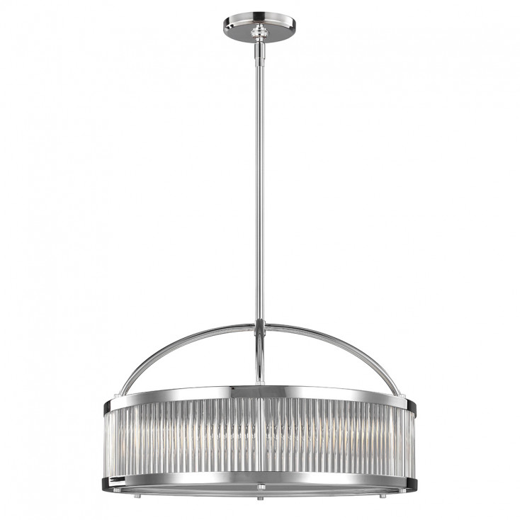 Lampada a sospensione grande in acciaio con diffusore in vetro a LED a 6 luci G9