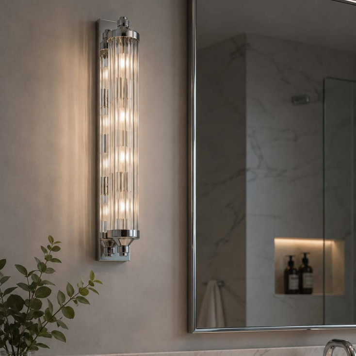 Lampada da parete lineare in acciaio con diffusore in vetro a LED a 4 luci G9