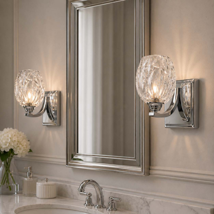 Lampada da parete per bagno moderno in acciaio con diffusore in vetro 1 luce