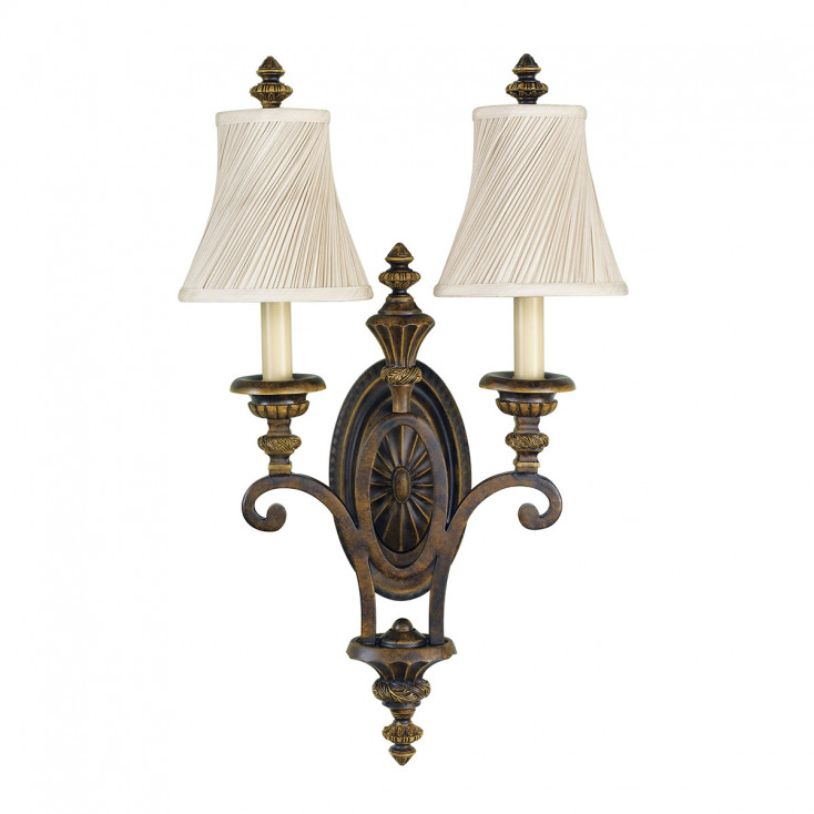 Lampada da parete per salotto in stile classico con 2 diffusori in tessuto