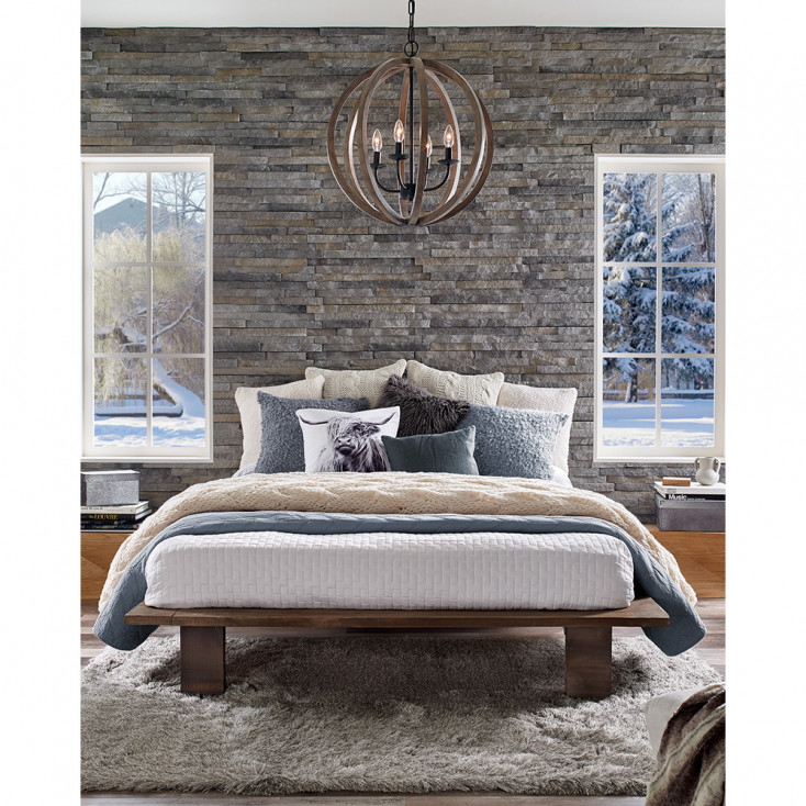 Lampadario dallo stile rustico con diffusore in legno di quercia a 4 Luci
