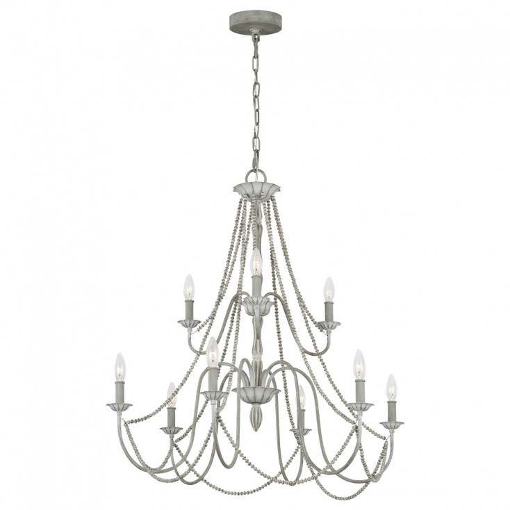 Lampadario grande classico in acciaio e strass in legno con 9 luci