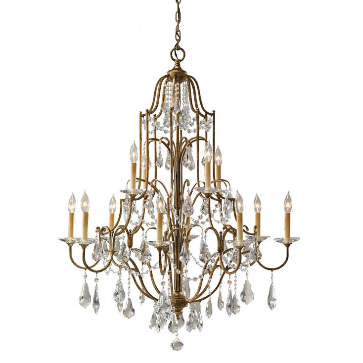 Lampadario grande con struttura in acciaio e 12 diffusori dal design classico