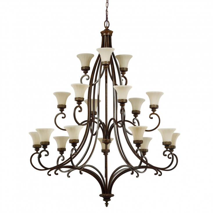 Lampadario grande per salotto in stile classico con 18 diffusori in vetro