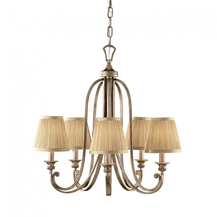 Lampadario grande stile classico in acciaio con diffusori in tessuto con 5 luci