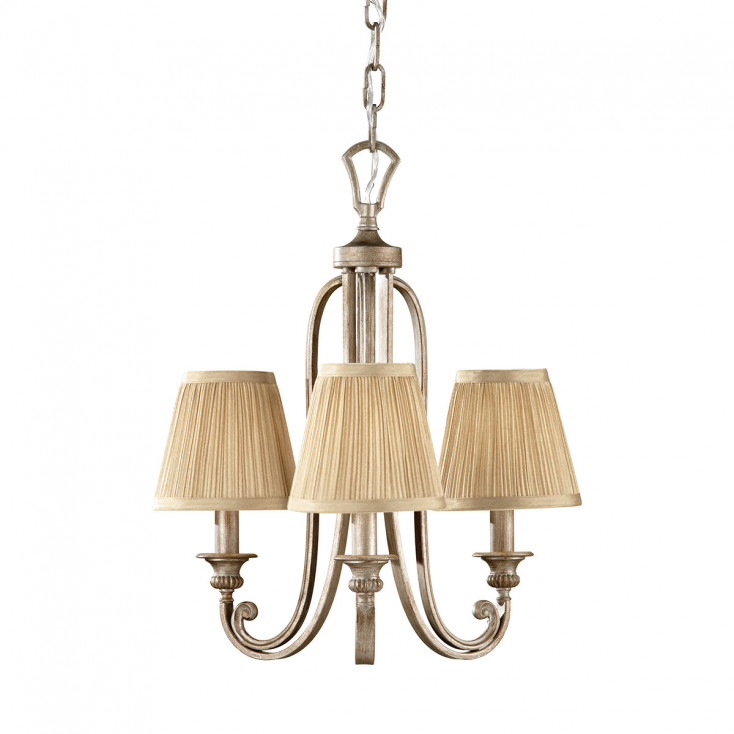 Lampadario in acciaio dal design classico con diffusori in tessuto con 3 luci