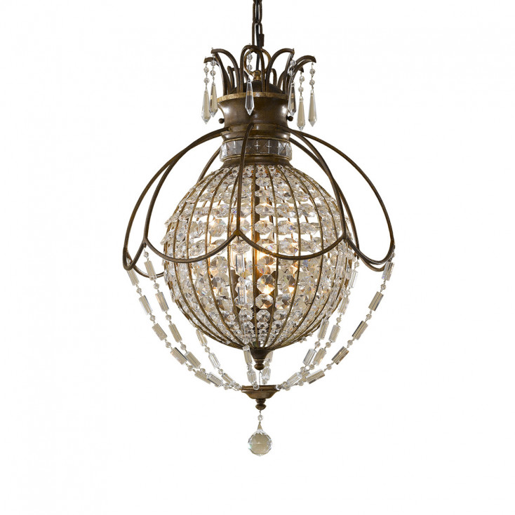 Lampadario in stile classico in acciaio con diffusore in cristallo a 3 luci