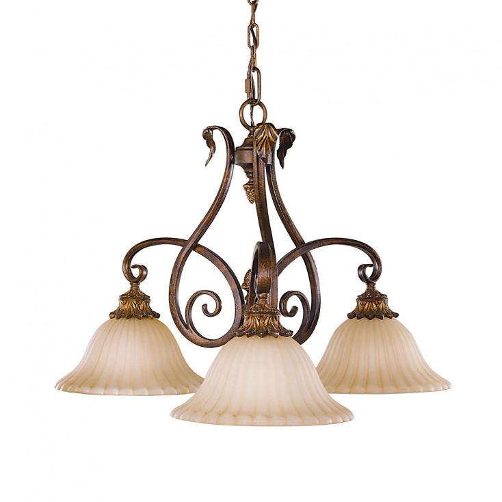 Lampadario piccolo classico in acciaio con diffusori in vetro a 3 luci