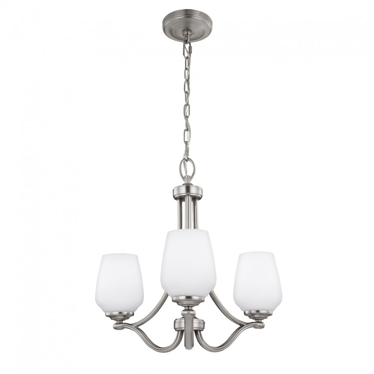 Lampadario piccolo moderno in acciaio con diffusori in vetro con 3 luci