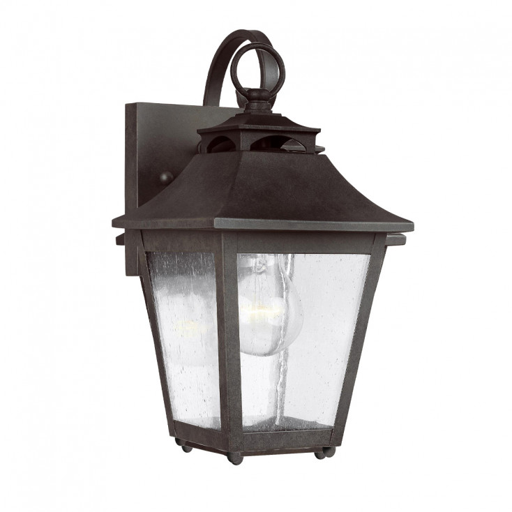 Lanterna da parete piccola in acciaio e diffusore rustico in vetro a 1 luce