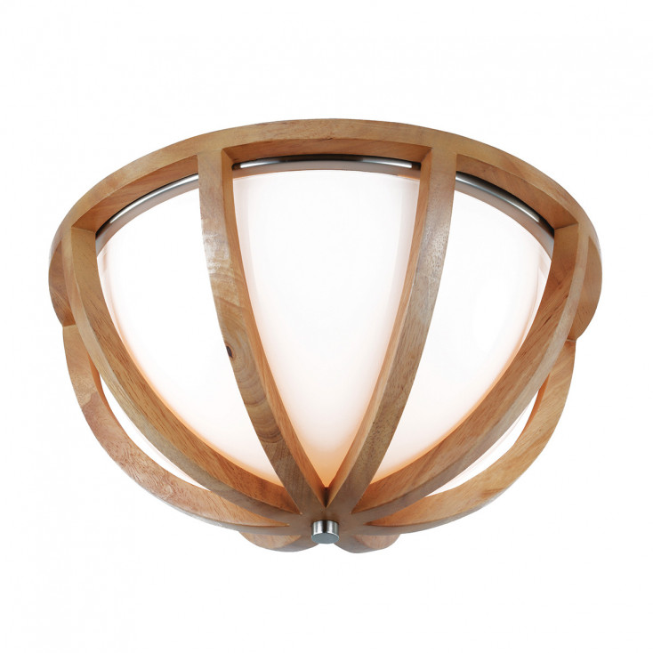 Plafoniera a soffitto rustica con diffusore in legno di quercia e vetro a 2 Luci