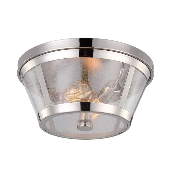 Plafoniera moderna con struttura in acciaio e diffusore in vetro con 2 lampadine