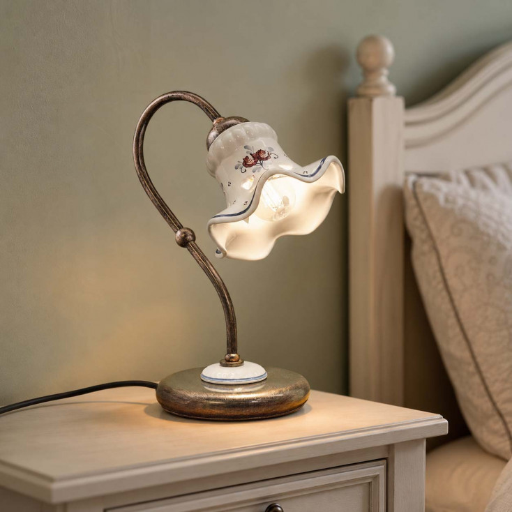 Abatjour rustica in metallo paralume in ceramica per camera da letto