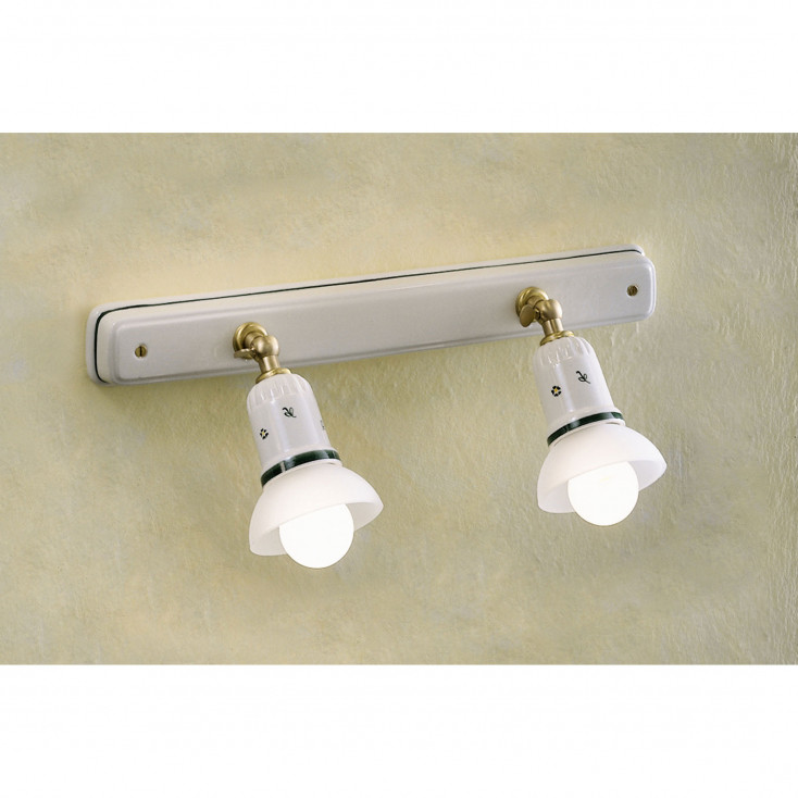 Applique da parete rustica in ceramica decorata a mano con 2 diffusori in vetro