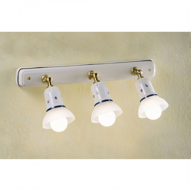 Applique da parete rustica in ceramica decorata a mano con 3 diffusori in vetro